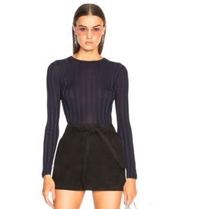 ACNE Studios Sitha Shiny Ribbed Long Sleeve Top Navy Blue Bodycon Large Luxury